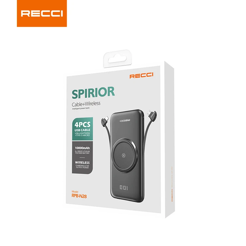 Hot Selling Portable LED Display Wireless Charger Fast Charging Power Bank 10000mAh Built-in 4 Cables Compatible with iPhone