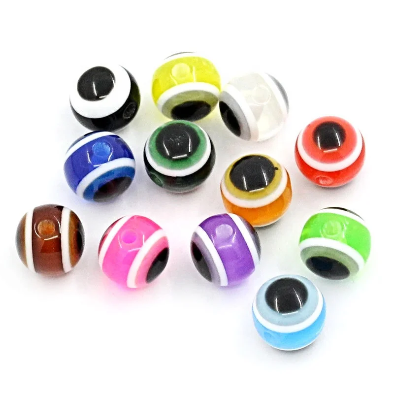 8mm 300Pcs Mixed Multicolor Eye Stripe Resin Spacer Beads Flat Round Spacer Loose Beads for Bracelet Necklace Jewelry Making