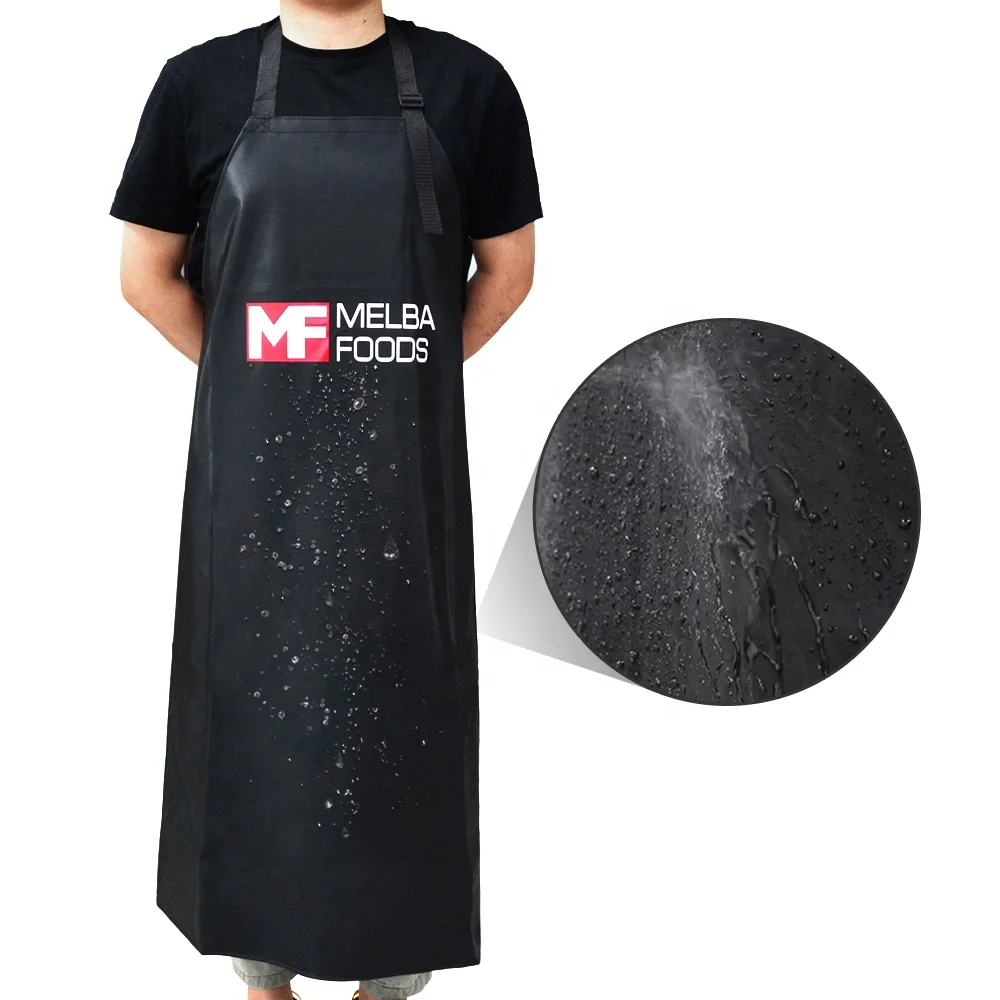 Heavy Duty Black Color PVC Aprons Food processing Anti-Oil Waterproof Kitchen Apron Custom Printed Durable PVC Vinyl Aprons