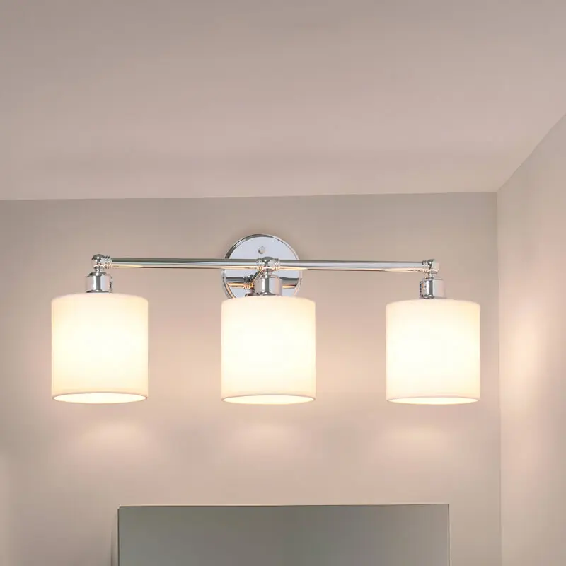Chrome Wall Light Bathroom Vanity Light with Fabric Shade 3 Light Wall Fixture with E26 Socket
