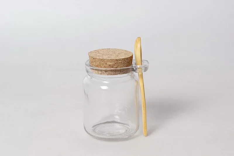 Stocked 250ml Clear Round Bath Salt Glass Bottle Jar With Cork Lid and Spoon