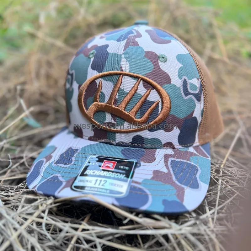 Мужская камуфляжная кожаная шляпа с 6 панелями логотипом Gorras сетчатой застежкой на спине Richardson 112 Дальнобойщика