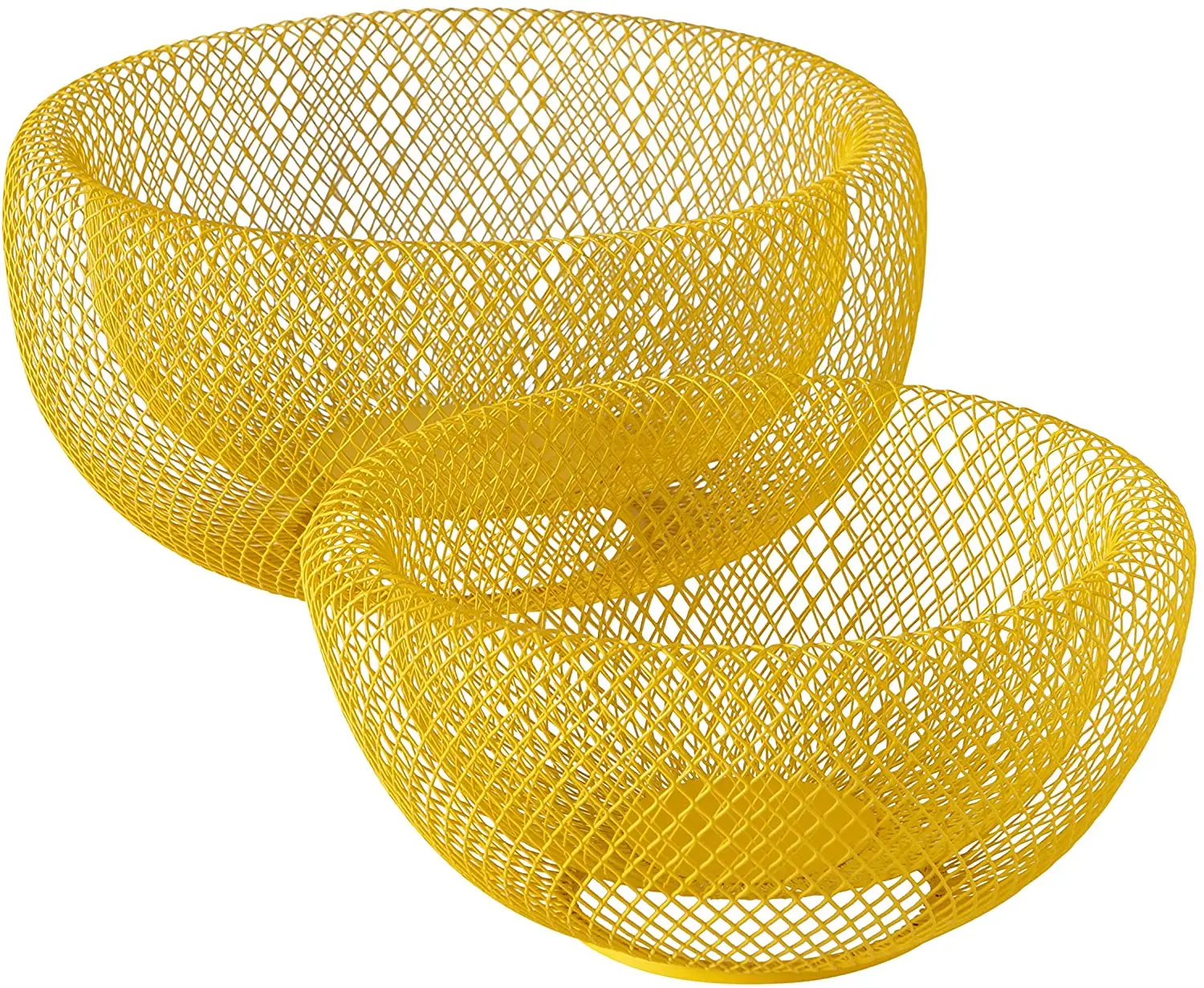Double Wall Construction Modern Yellow Metal Wire Mesh Fruit Bowl Set
