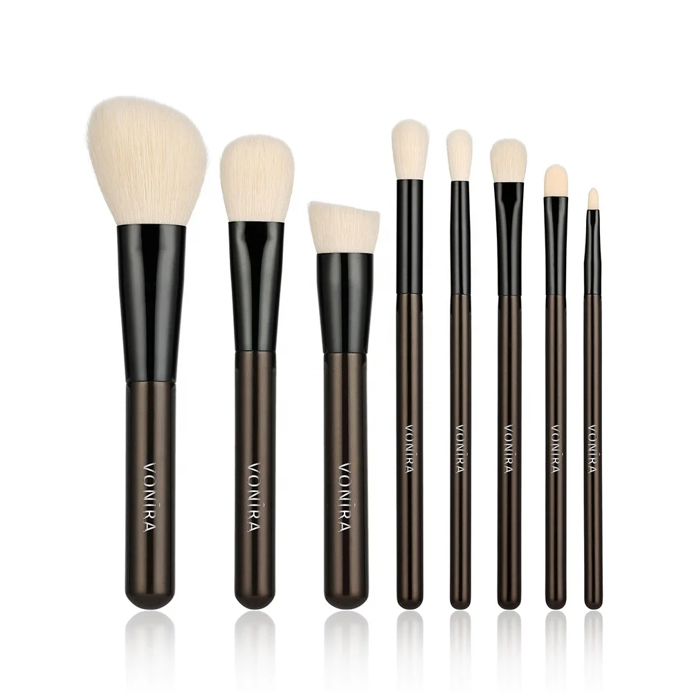 Vonira Must Have Makeup Brush Set Factory Custom Logo 8 Pieces SVHC Passed Synthetic Hair Dark Black Cosmetic Brushes Kit
