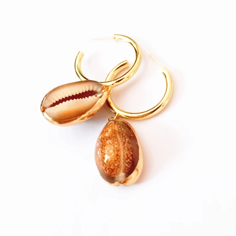 
Bohemian Natural Conch Shell Drop Earrings Minimalist Seashell Brass Gold Plated Hoop Earring 