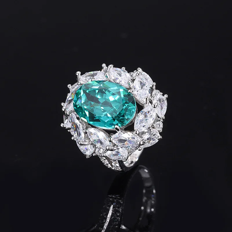 925 Sterling Silver Best-Selling Factory Wholesale Fine 8ct  paraiba ring emerald high-carbon diamond diamond tourmaline ring