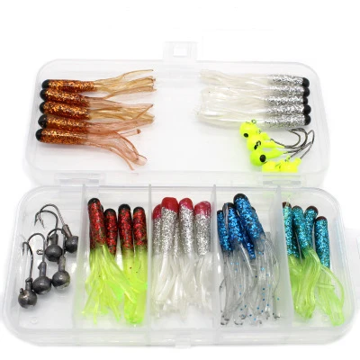 C OEM ODM 40 pieces soft bait free bait box set nude color lead hook fishing accessories soft worm lure set