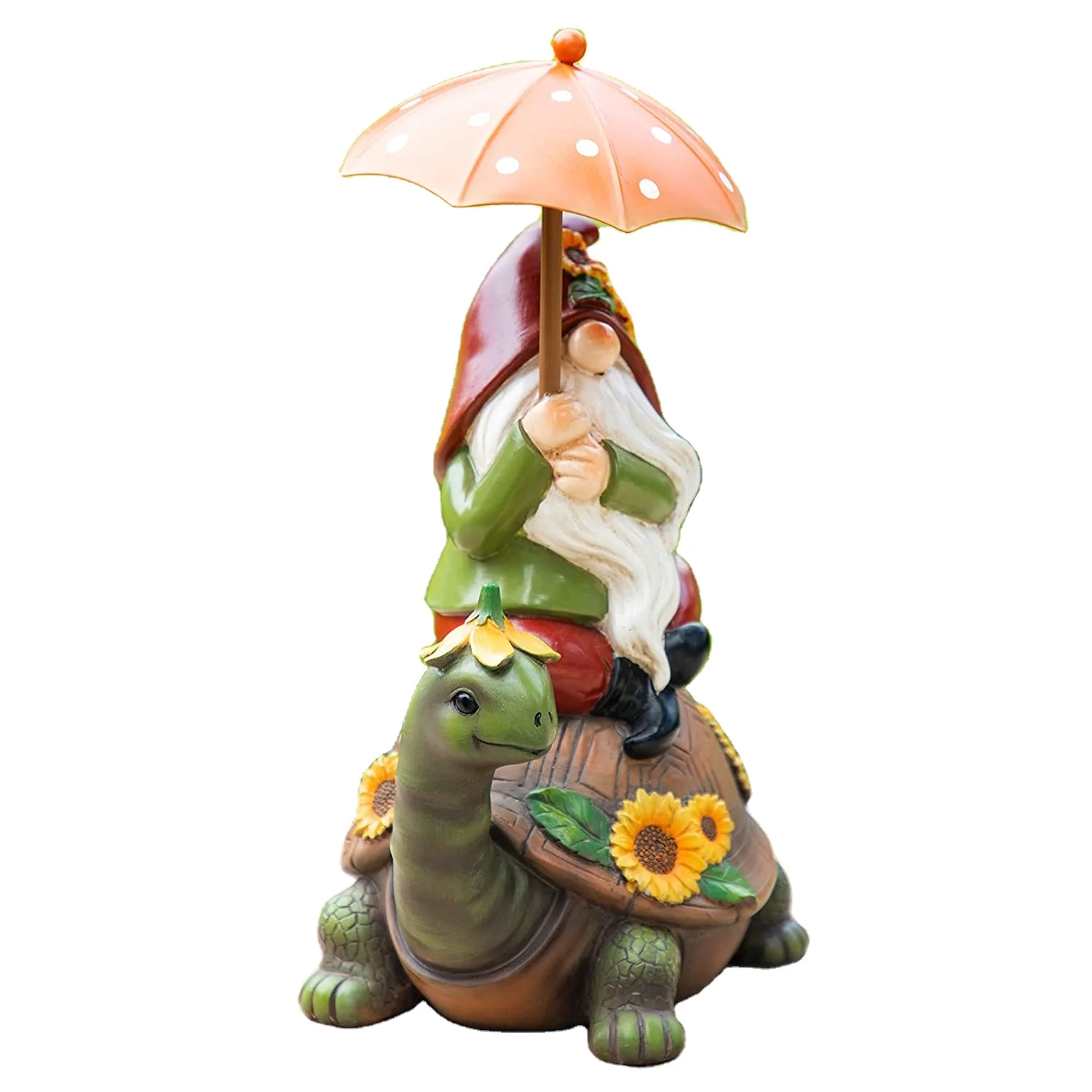 Garden statues cute dwarfs with solar lights resin statues of dwarfs sitting on turtles with umbrella