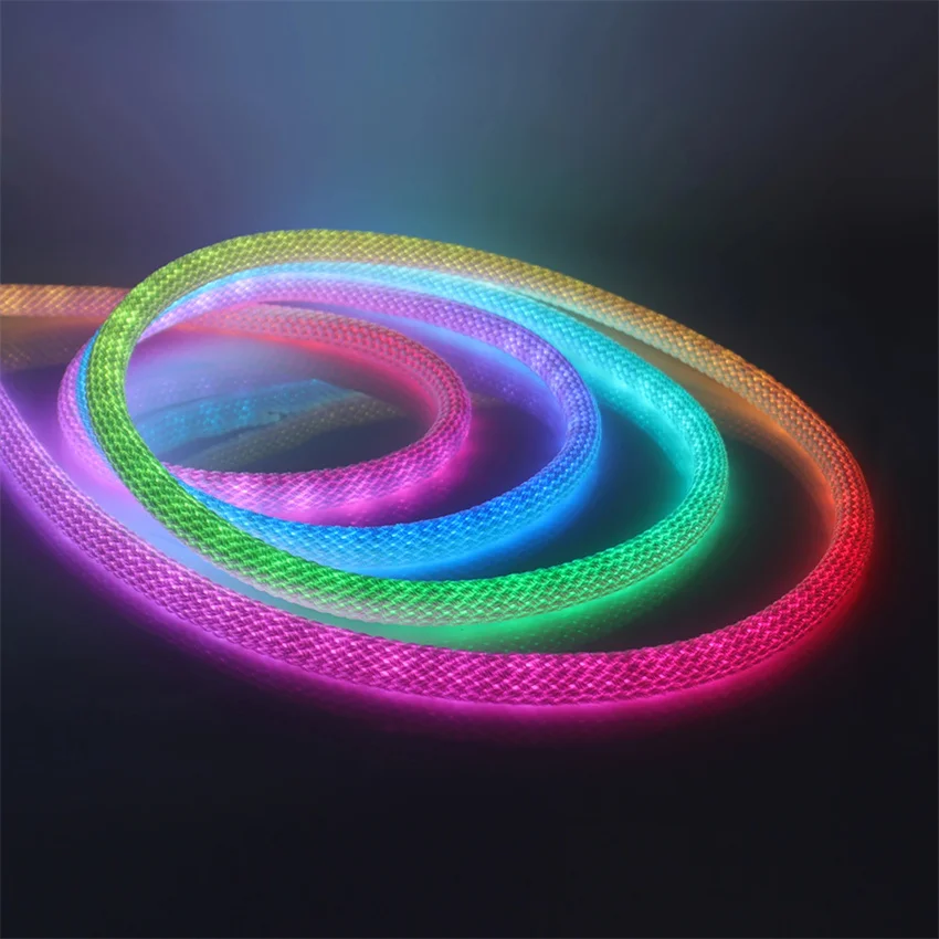 Круглый диаметр 15 мм 360 градусов СВЕТОДИОДНАЯ сетка rgb красочный плетеный свет с водонепроницаемой линией потока Неоновая Гибкая лента света