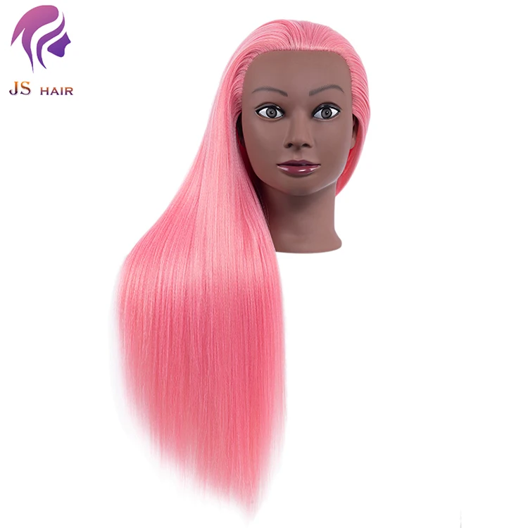 Long pink manikin head doll for braiding practice,synthetic hair styling mannequin head training teaching dummy doll