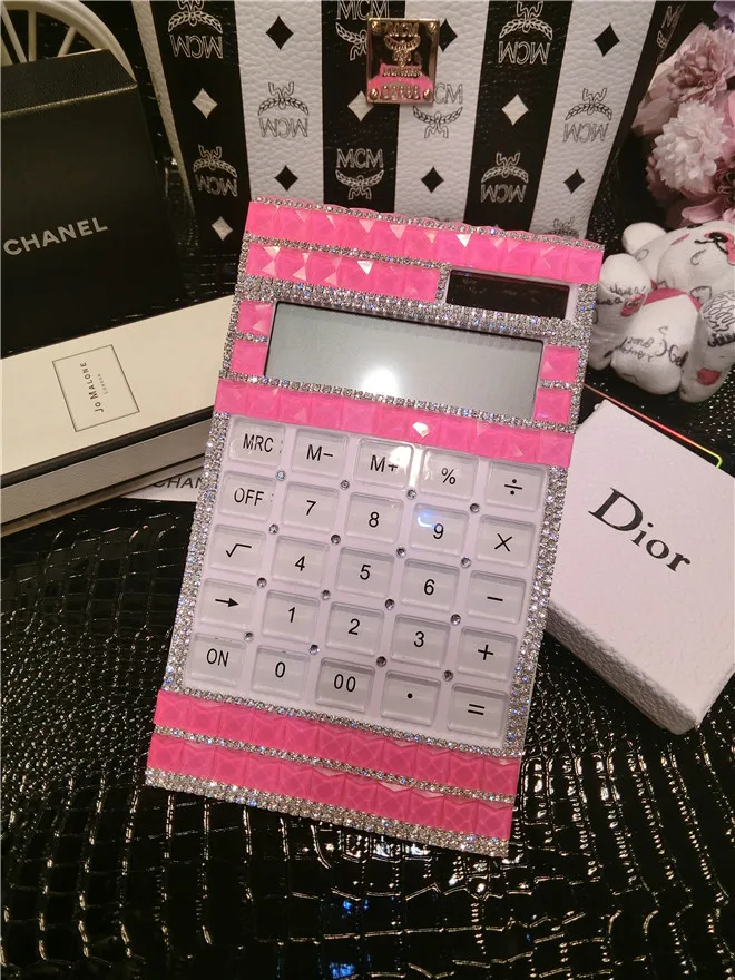 Bling Diamond Rhinestone Slim Portable Mini Calculator Solar Power Energy Crystal Keyboard Dual Power Supply Wholesale