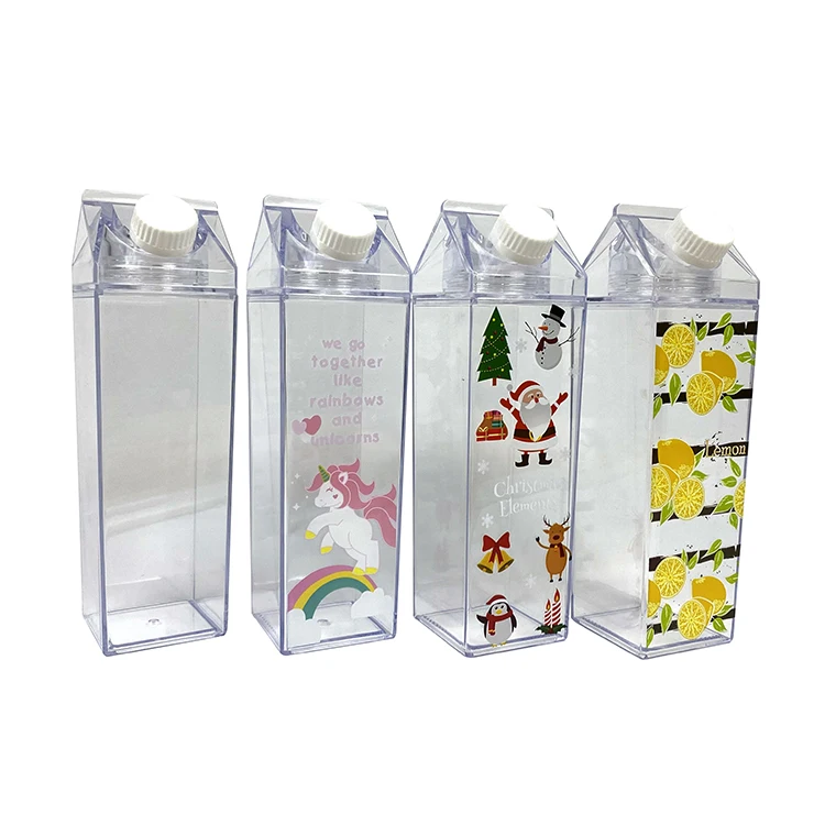 
Bpa Free Milk Carton Shaped 500ml Square Plastic Bottles Eco Acrylic Milk Carton Water Bottle For Outside Sports Drinking 