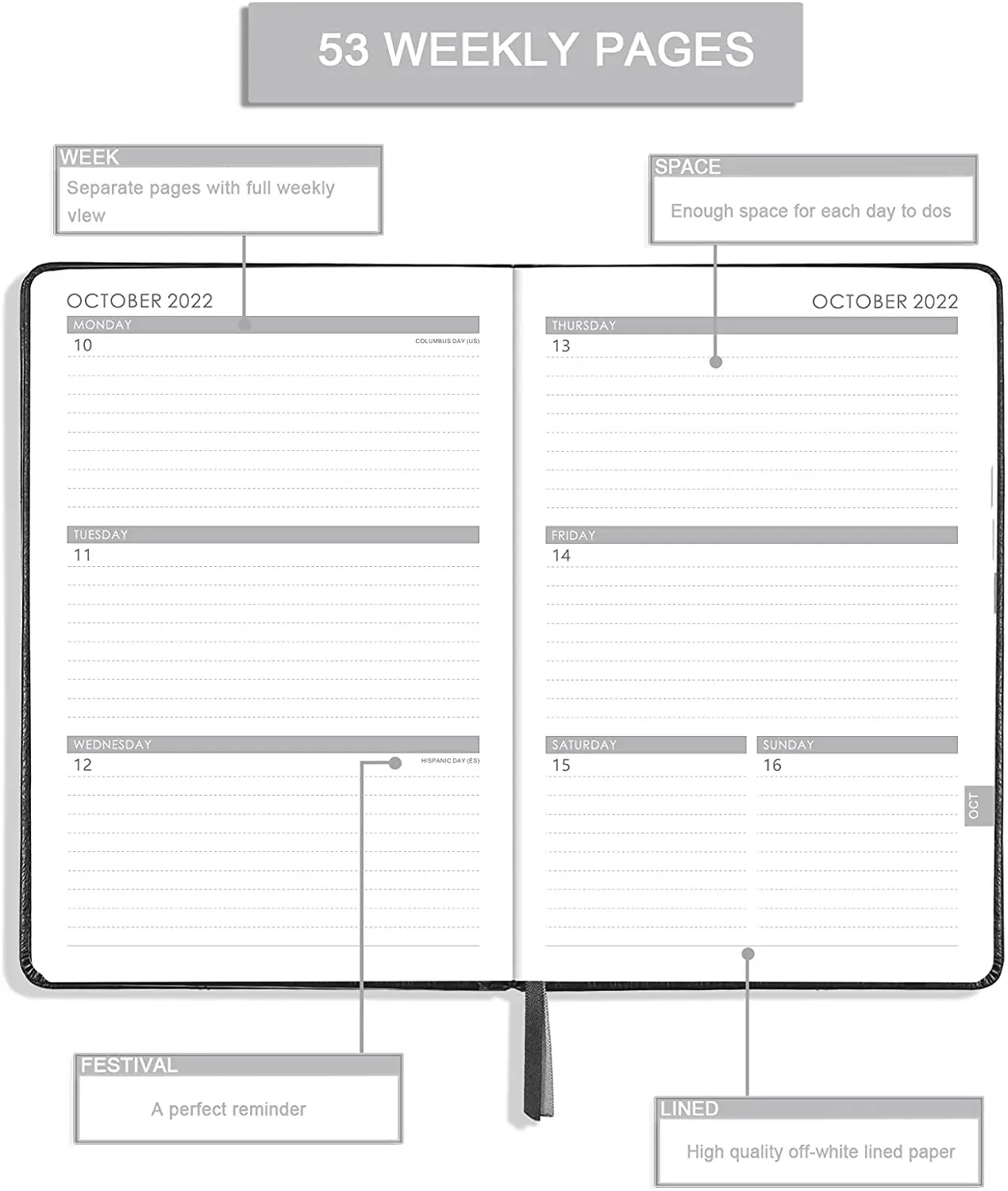 2022 Weekly Monthly Planner with Calendar pu leather journal notebook with elastic band