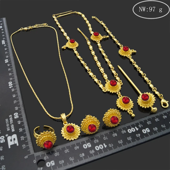 Ethiopian Gold African Necklaces Bracelets Jewellery Set