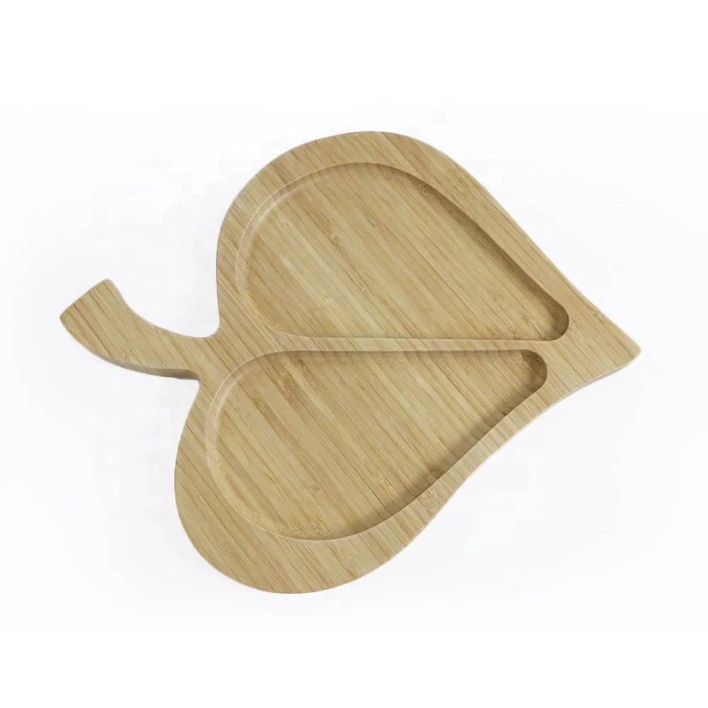 Small wood decorative leaf shape service bamboo food tray
