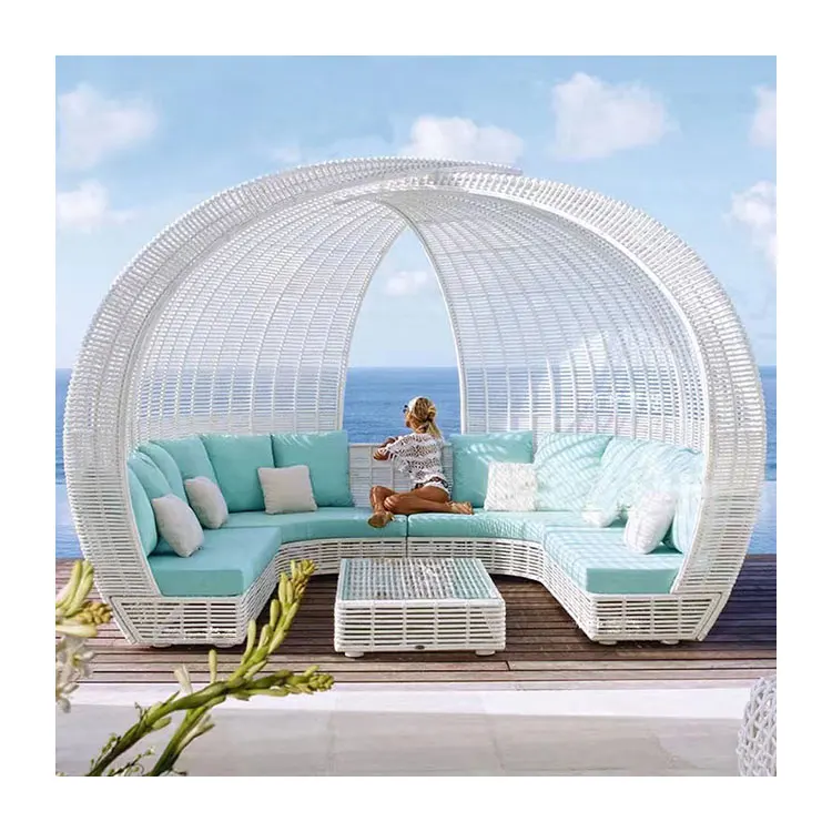 High Quality PE Rattan outdoor Waterproof Leisure Garden sofa set Swimming Pool Recliner Sun Beds  Lounger Beach Chair and table