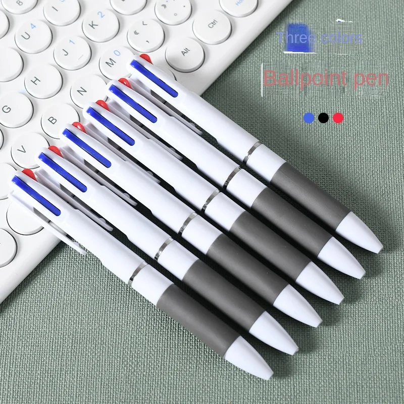 Press Three-Color Plastic Ball Pen Black Red Blue 3-Color Oily 0.7mm Ballpoint Pen Office Supplies Gift Pen Wholesale