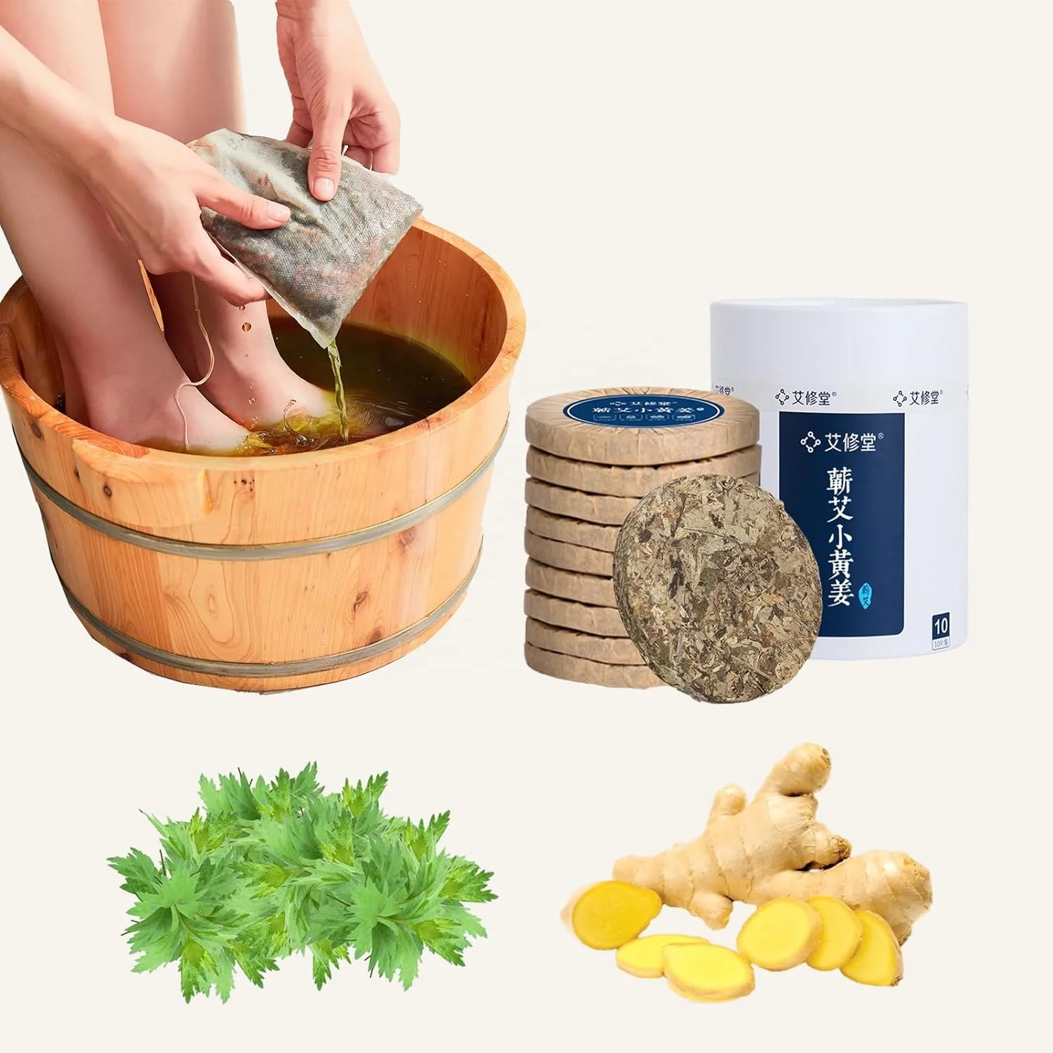 OEM/ODM Herbal Detox Foot Soak Wormwood Ginger Moxa-Infused Product Relieving Fatigue Repelling Cold Dampness Safety Feature