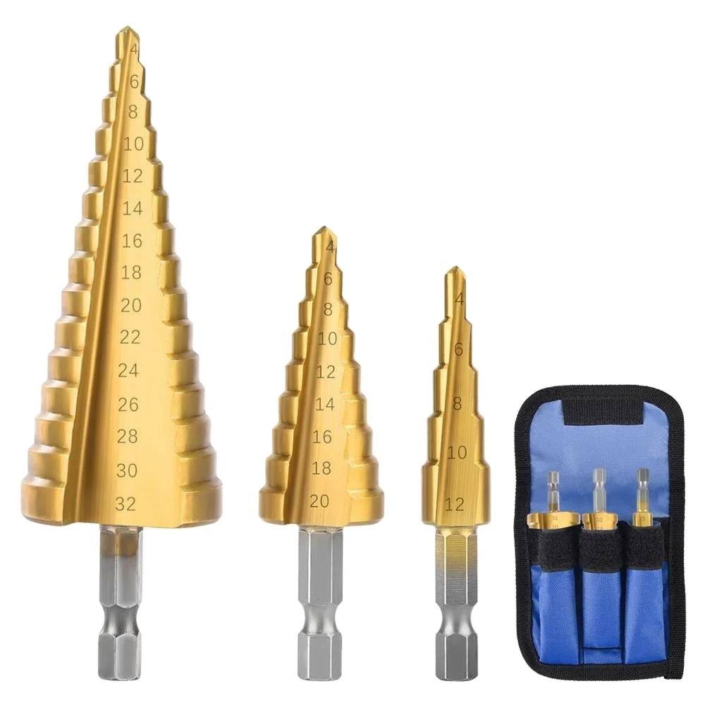 
3PCS Step Drill Bits Set HSS Tin-Coated step drill bit for metal drilling 