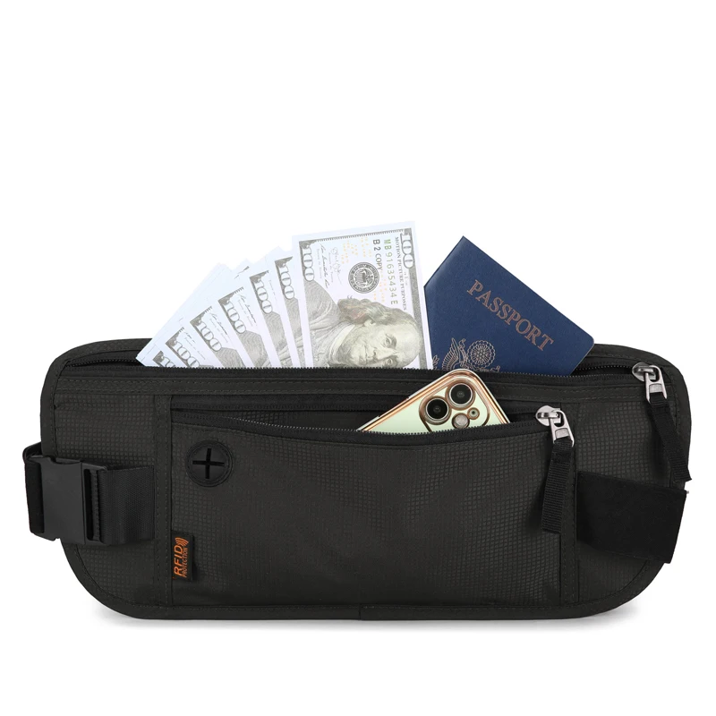 RFID Slim Passport Holder Travel Wallet Money Belt for Protecting Money Hidden Pouch Travel Fanny Pack for Men and Women