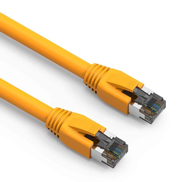 cctv cat8 rj45 shield 50m s/ftp cable yellow single layer shielding stp male modular plug slim pattern patch cord