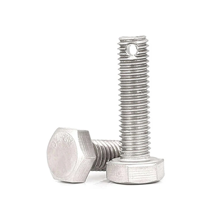 Good Sale Stainless Steel AISI ANSI 304 316 316L Plain Finish Hex Bolt With Split Pin Hole On Shank DIN931 DIN933