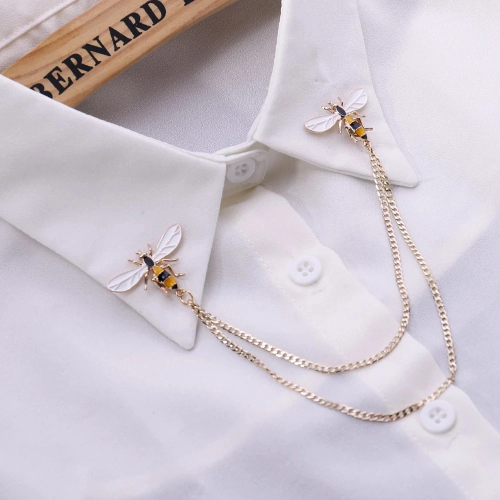 QY custom Cute Bee Vintage Brooches Pins Animal Alloy Metal Chain Brooch Broches Man Suit Shirt Collar Tassel Lapel Pin Women