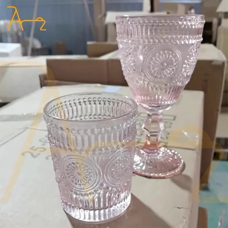 Custom logo Wedding Party Blue Purple Embossed Design Personalized Engraved Glass Wine Cup Colorful Vintage Medieval Goblet