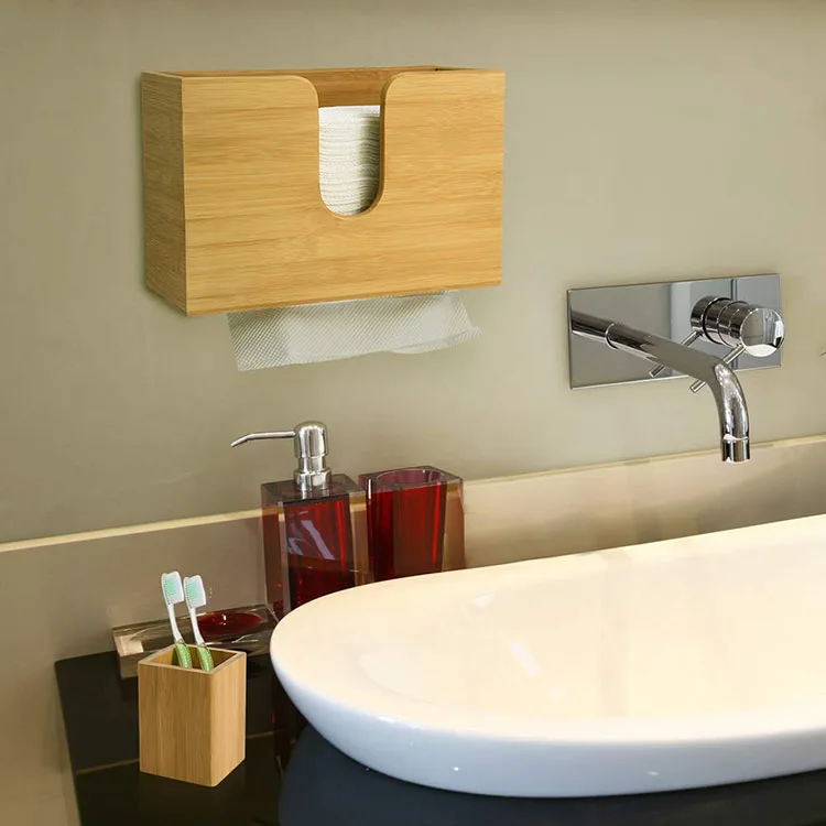 Wall mount Toilet Paper Box Bamboo Tissue Dispenser  Napkin Holder for Sale