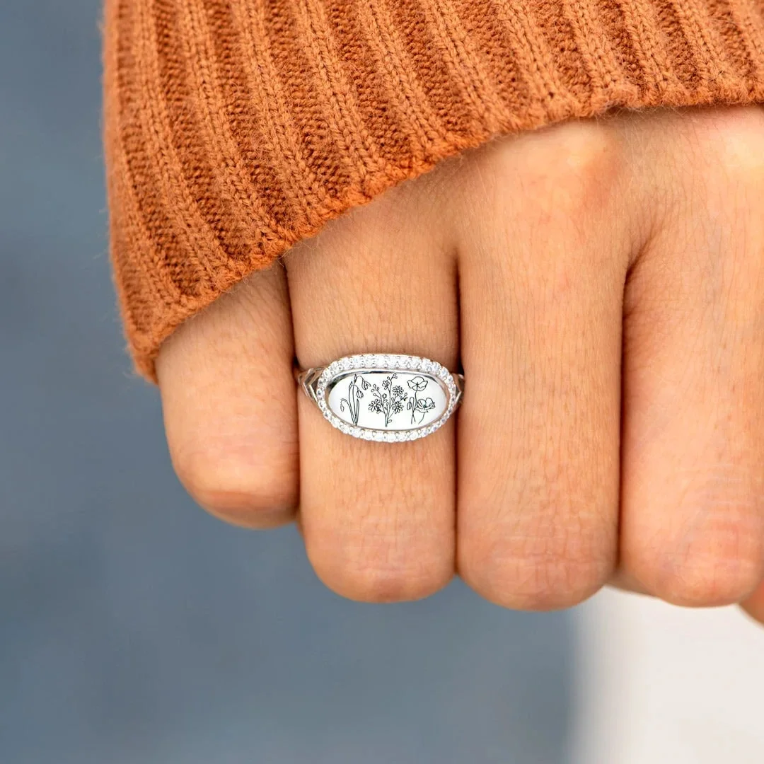 Dina  Wholesale Fine Jewelry  Women 925 Sterling Silver Floral Birth Flower Ring Band Diamond Zircon Stone Women Rings
