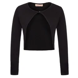 BP000709 женская обувь черного цвета с длинными рукавами жакет-болеро, короткий Длина платье с трикотажным верхом Топы Трикотаж