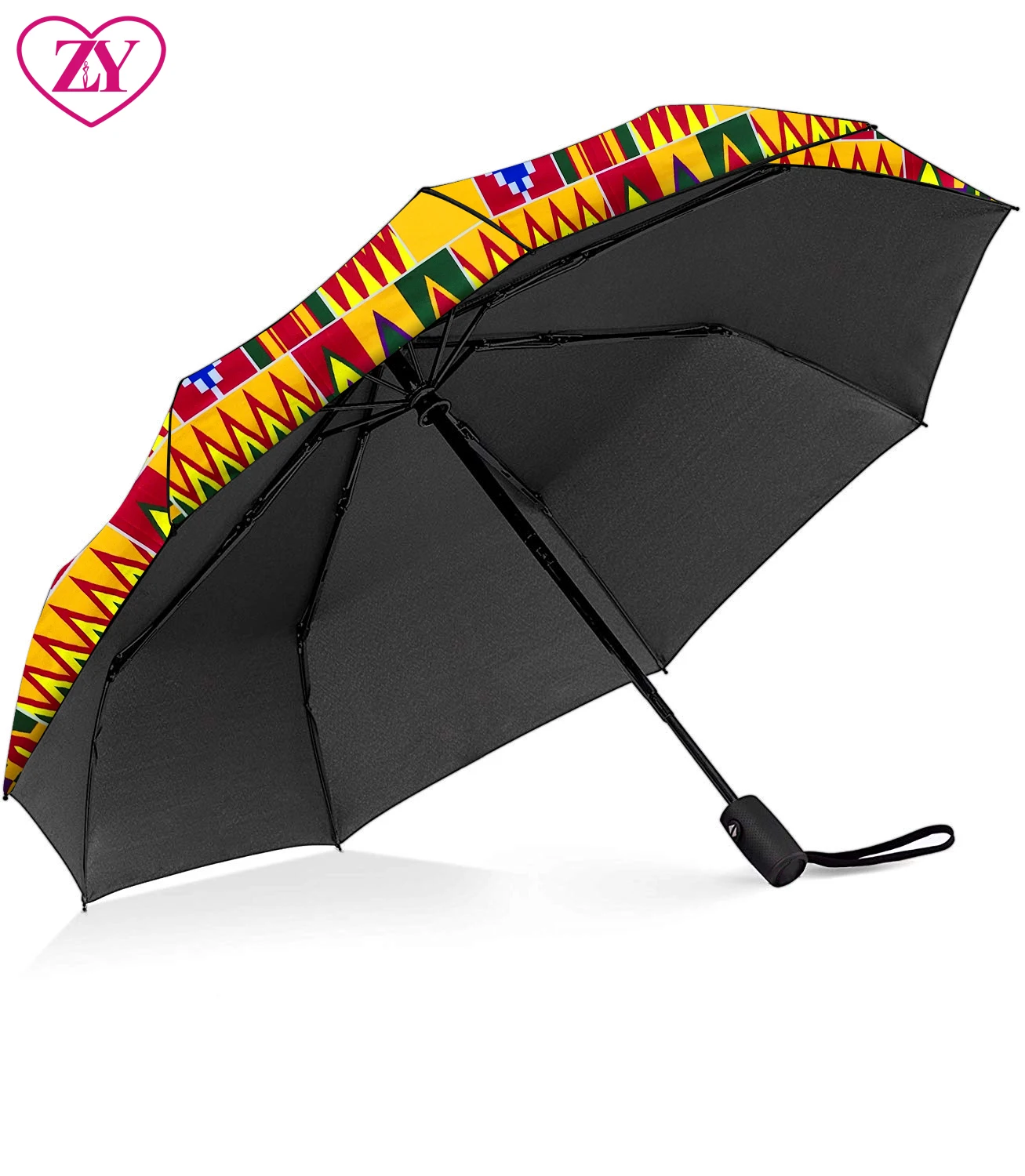 Custom Logo African Kente Designs Printed  UV Proof Straight Umbrella For Promotion