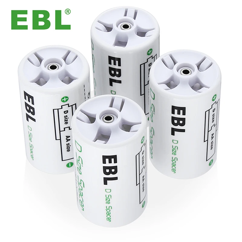 Адаптеры для батарей размера EBL D с перезаряжаемыми батареями AA