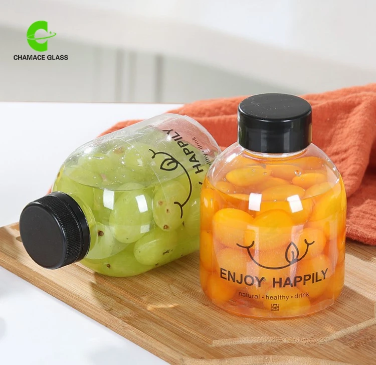 2019 Hot sale 500ml 16oz Glass Beverage Bottle Milk Tea Coffee Juice Cup Glass Bottle with Plastic Cap