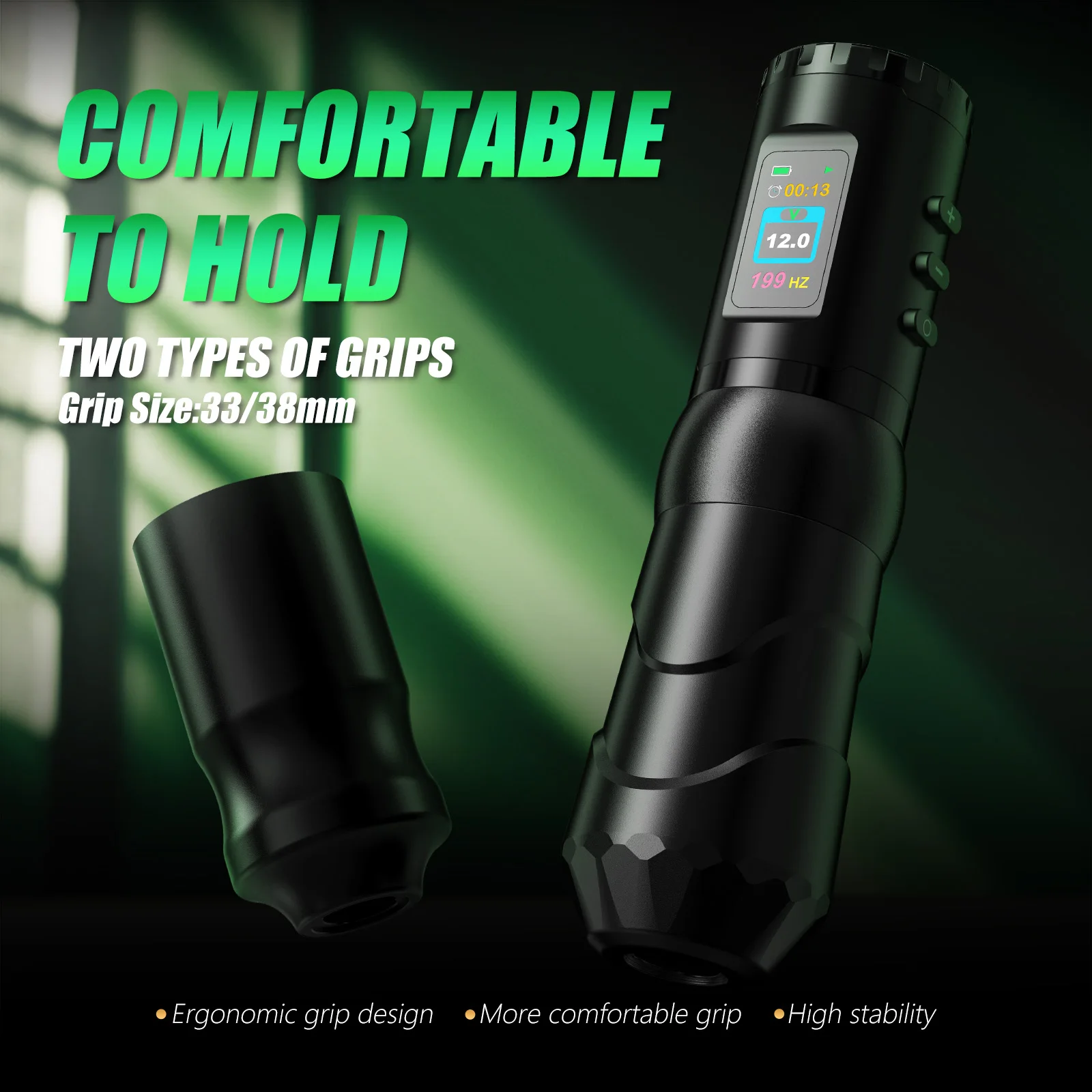 XNET Shark 2000mAh 4.0mm Stroke Professional Coreless Motor Tattoo Gun Wireless Tattoo Machine Pen with Extra Grip for Body Art