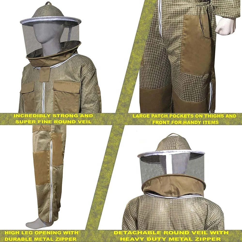 hot selling custom made beekeeping ventilated mesh 3 layer bee suit