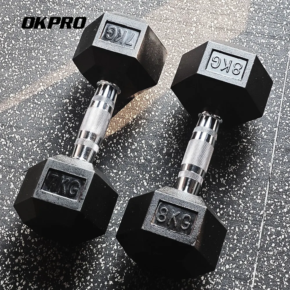OKPRO Factory Wholesale Gym Rubber Hexagon Dumbbell Set 1-70kg hex rubber dumbell for Weight Lifting Buy Online