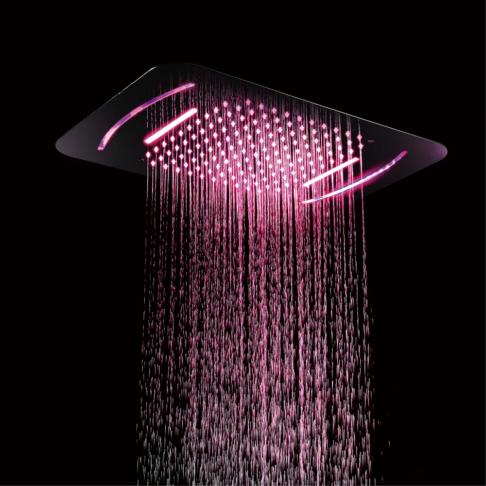 
LED Shower Head SUS304 38x58cm Waterfall Rainfall Embedded Ceiling Bathroom Hot and Cold Water Shower Faucet Set with Body Jet 