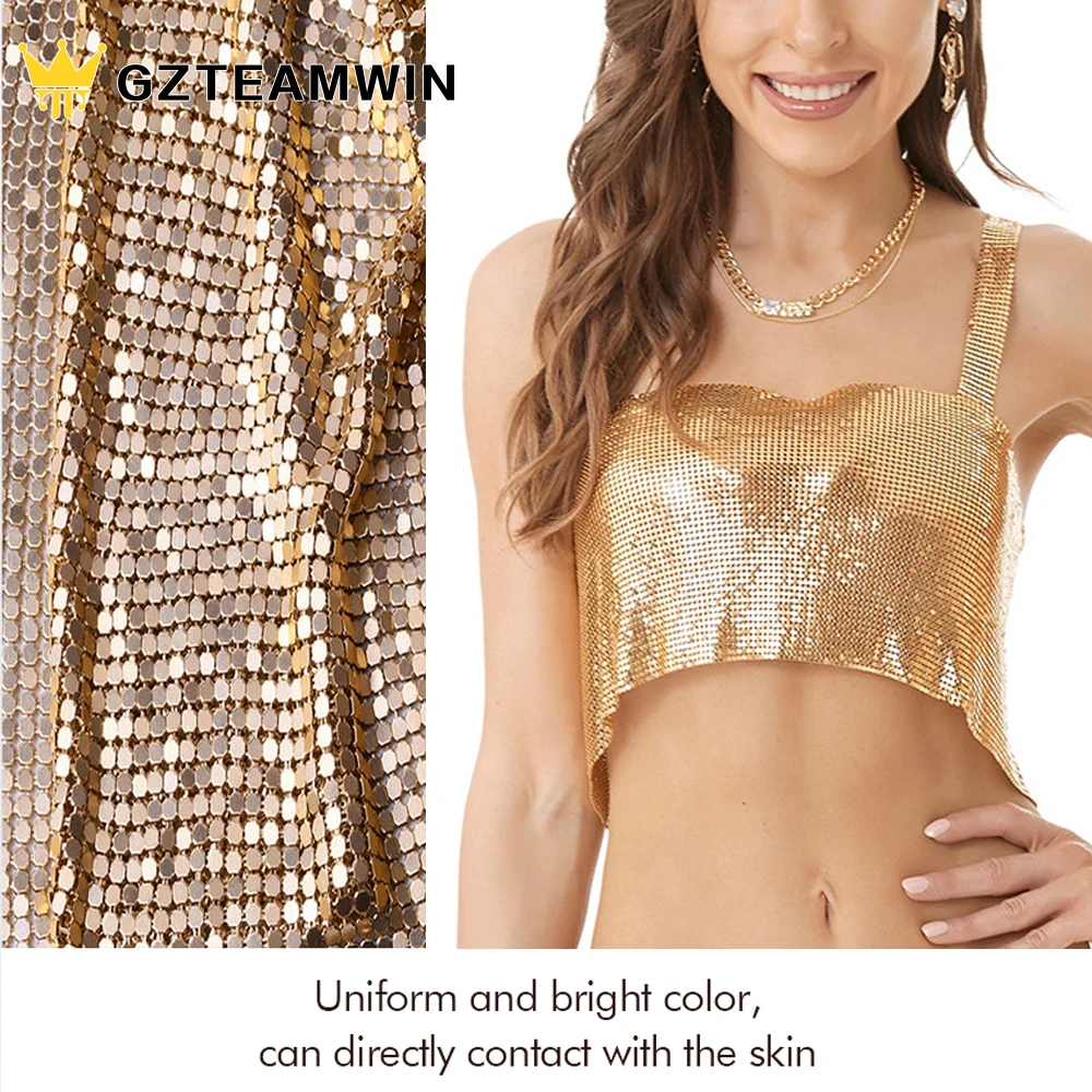 RTS 3mm Garment Accessories Gold Aluminum Fabric Metal Sequin Mesh Aluminum Metallic Fabric For Dresses