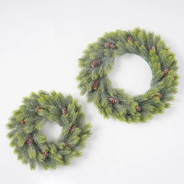Новинка 2022 г., весенние искусственные сосновые флокированные Рождественские венки с сосновой шишкой для украшения передней двери, 42 см
