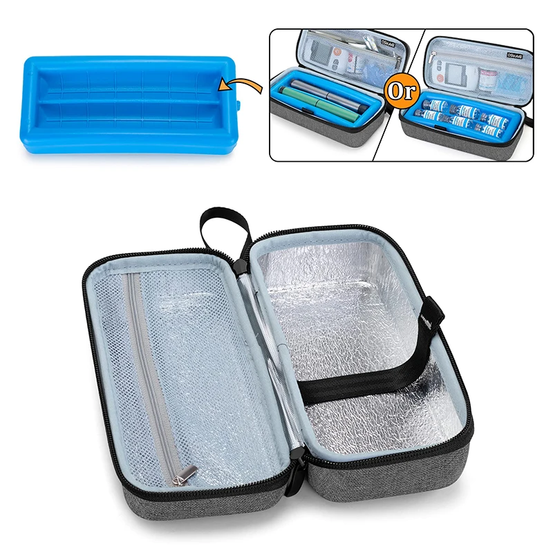 Special Purpose Travel Case for Insulin Cooler Bag with Ice Pack Diabetic Bag for 2 Pens or 6 Vials Glucose Monitor Kit