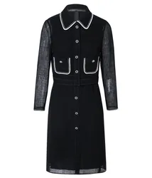 Career Dresses Women Gorgeous Clothing Retro Beading Color Block Elegant Button And Pockets Decoration Midi POLO Collar Dress