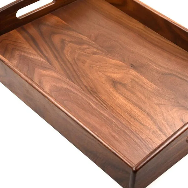 Decorative Hotel Bar Coffee Tea Platter Black Walnut Wood Pizza Trays 18 inch