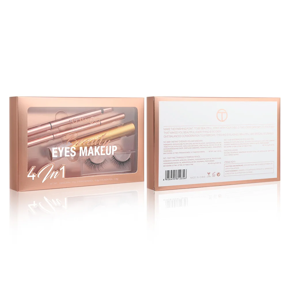 O.TWO.O Long Lasting Thick Curling Mascara Eyebrow Pencil Eyeliner Eyelash 4 in 1 Eyes Makeup Set