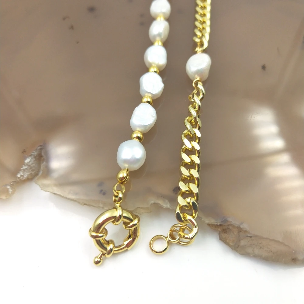 2024 Ins Style Natural Baroque Fresh Water Pearl Beaded Necklace Asymmetric Chain Clavicle Necklace Trendy Jewelry For Girl Gift