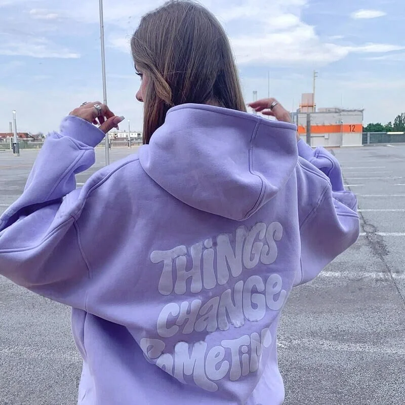 YHH-077 Oversized Letter Printed Hoodie Women Y2k Hooded Loose Sweatshirt Women Purple  For Teens Streetwear