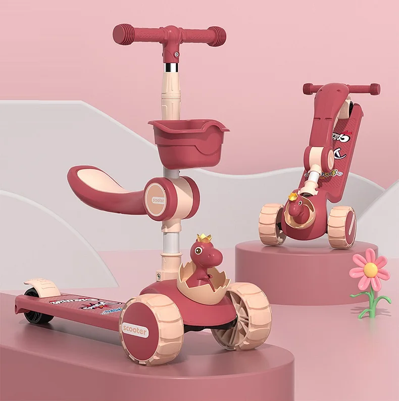 Top sell 3 in 1 kids scooter for 3-8 year old child/three wheel flash music scooter folding with seat light and music