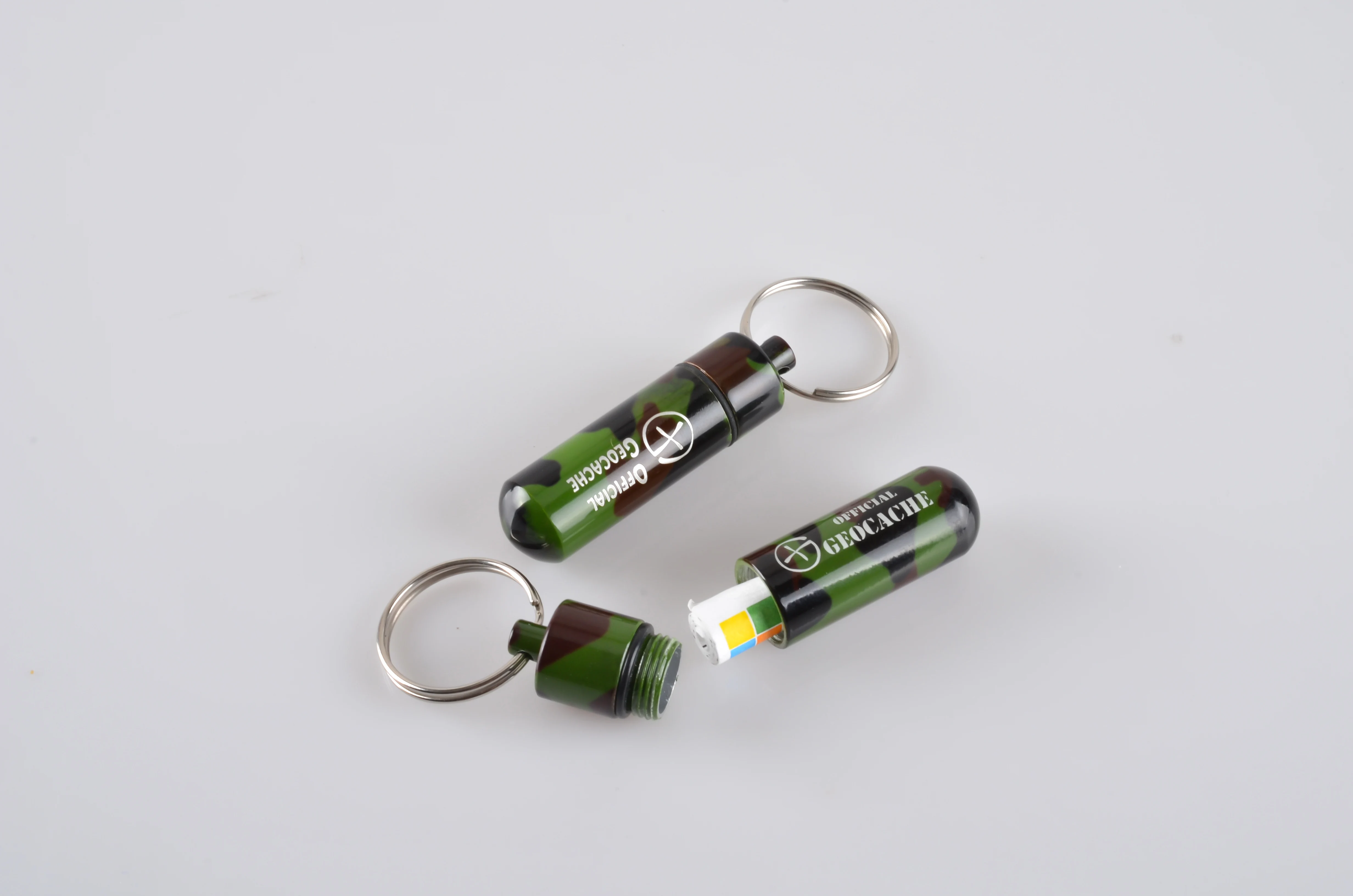 14*52mm Customized outdoor metal  keychain round pill case camo geocaching container