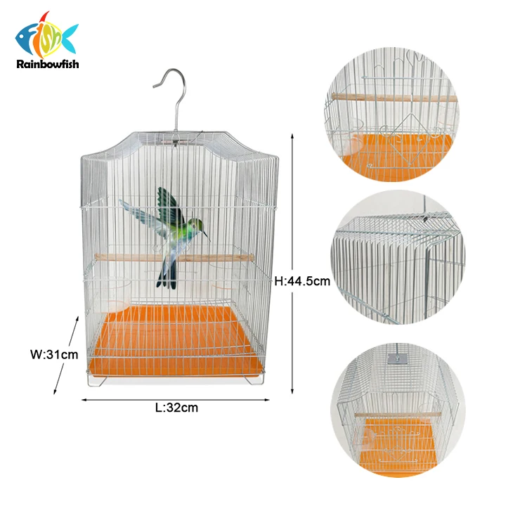 foshan wholesale simple design iron wire plating budgies parrot quail birds cage wooden bamboo stand 32*31*45cm animal cages