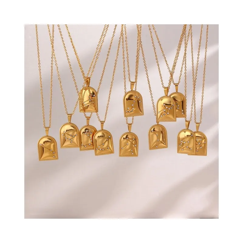 Ожерелье женское с фианитом унисекс из нержавеющей стали ювелирные изделия 12 знаками Зодиака гороскоп позолота